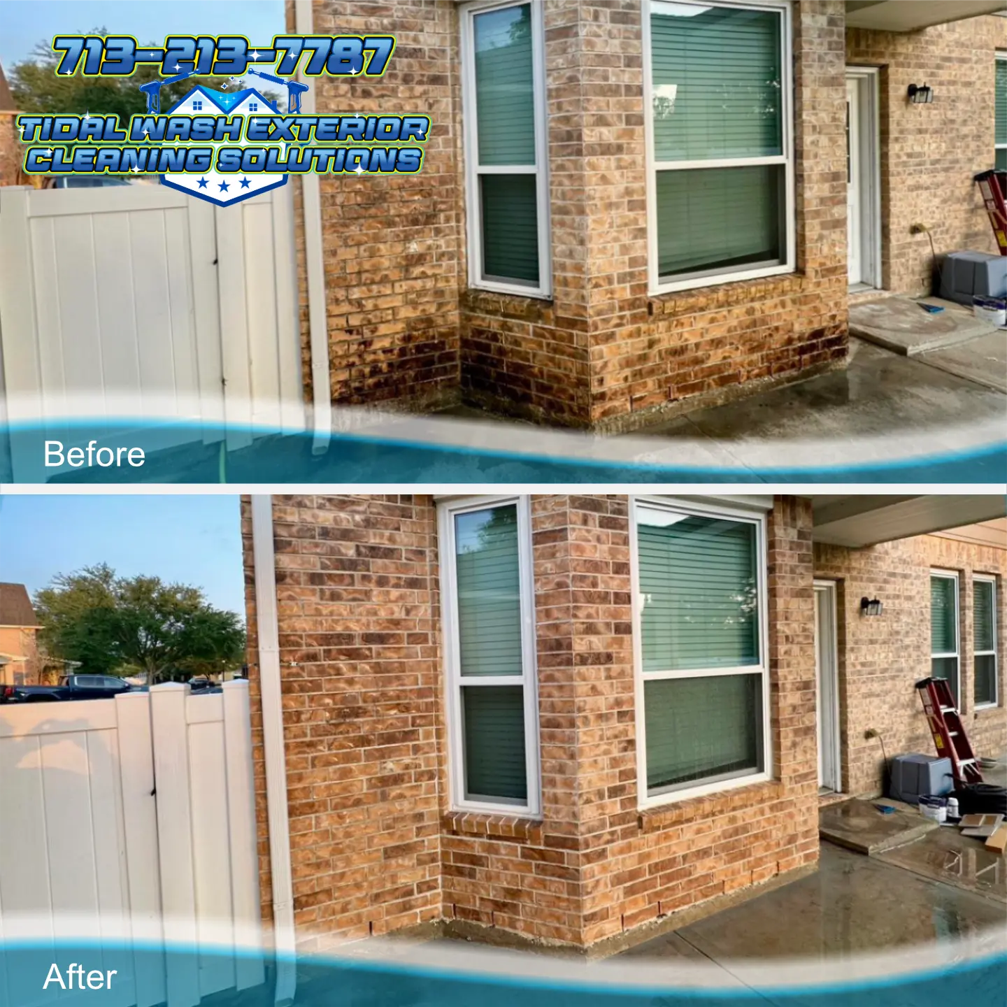 Residential driveway and brick cleaning in Pearland, TX, restoring curb appeal and surface safety.
