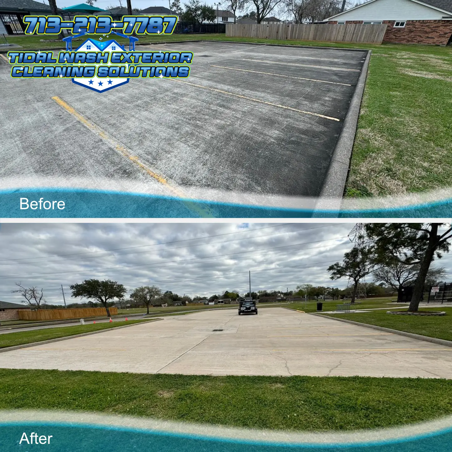 Photo of HOA concrete cleaning project by Tidal Wash Exterior Cleaning Solutions in League City, Texas – Driveway, sidewalk, and entryway revitalization