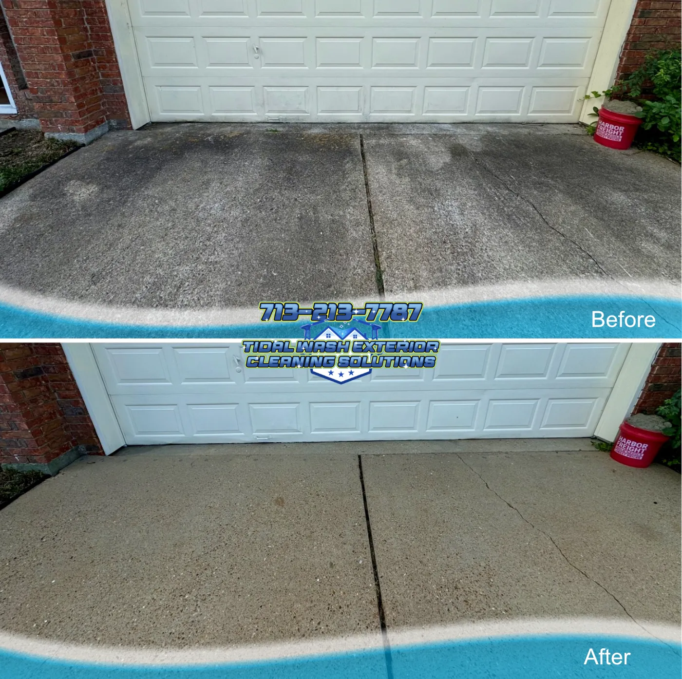 Driveway cleaning and garage door wash in Village Grove, Pasadena TX resolving HOA citation and restoring curb appeal