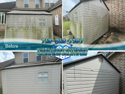 Restoring a Backyard Storage Shed with Soft Washing – Richmond, TX
