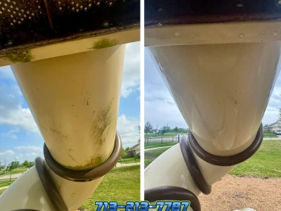 Tube slide at Rosharon playground being cleaned with soft pressure wash.