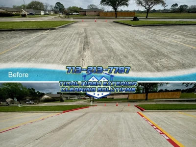 Fresh, crisp line striping improves safety and curb appeal in League City lot.