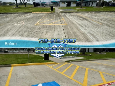 Fire lane striping ensures emergency vehicle access in League City parking lot project.