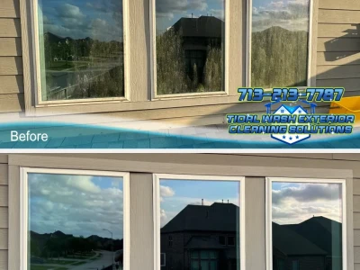 Before after window grime removal, Shadow Creek Ranch, Pearland TX