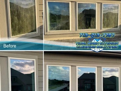 Clean vs dirty window comparison, Pearland TX, residential window cleaning