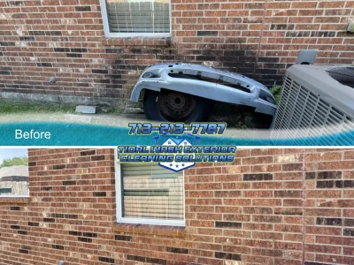 Side-by-side image of League City house wash transformation with soft wash on siding