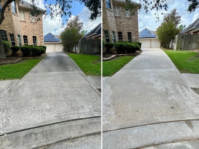 Westover Park driveway after concrete pressure washing by Tidal Wash