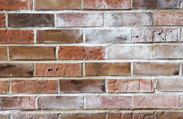 Efflorescence on brick wall surface